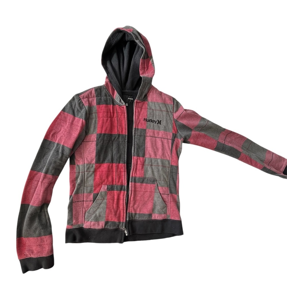 Hurley Thermal Lined Red/Grey Plaid Hoodie